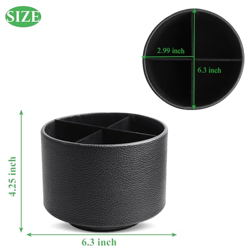 Round Leather Art Supply Organizer,Remote Control Holder,360 Degree Spinning,Multi-Functional Pencil Holder,4 Compartments Desktop Stationary Organizer(1-Lichee Black) - color: 1-Lichee Black