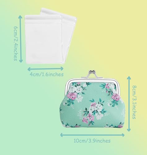 BenePoint Coin Purse for Women, Mini Purse Change Purse Coin Pouch with Kiss Clasp Lock& 2 Clear Jewelry Bags, Floral PU Leather Coin Purses Small Pouches for Cash and Jewelry (blue) - color: blue