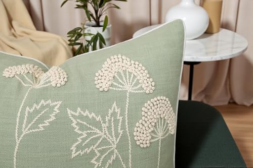 Rudransha Hand Embroidered Wildflower 20x20 Pillow Cover, Light Green - color: Blooming-light Green, size: 20" x 20" (Pack of 1)
