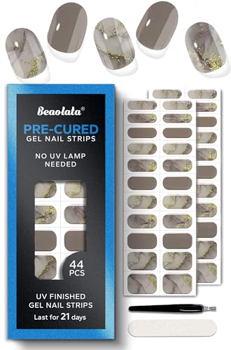 Real Gel Nail Strips (No UV Light Needed) - 44Pcs Salon Quality Nail Stickers - Long Lasting Polish Wraps for Women, Easy Apply & Remove (Graphite Grey) - color: Graphite Grey