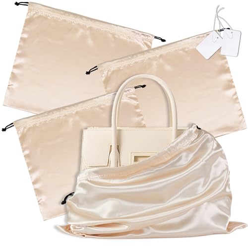 Vonty Beige Satin Dust Bags 3 Pack Drawstring Pouch for Purse, 19.6x15.7in - color: Beige, size: 19.6 x 15.7