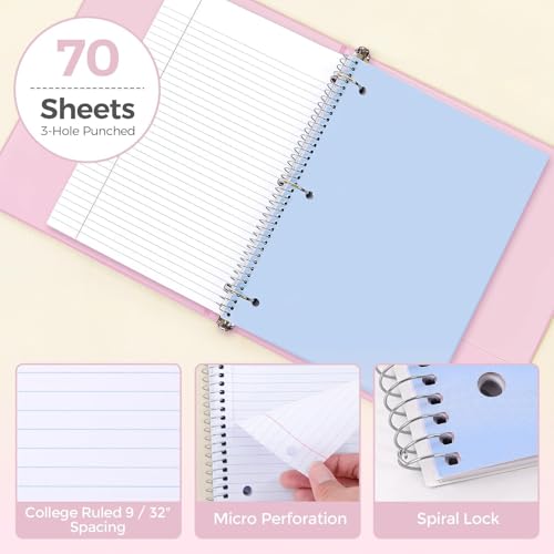 SKYDUE Pink School Supplies Set – 1" 3-Ring Binder, 2 Expanding File Folders, 3 Spiral Notebooks, 8 Tab Dividers & Pencil Pouch – Cute Stationery for High School Stude, College Essentials - color: Pink