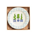Mud Pie Ceramic Three Topiary Tidbit Plate - color: Green