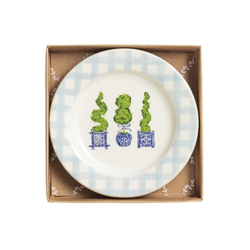 Mud Pie Ceramic Three Topiary Tidbit Plate - color: Green