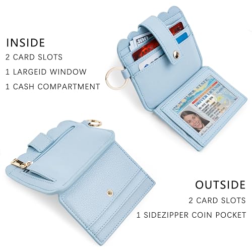 Wristlet Wallet for Women with Keychain – RFID Card Holder Small Wallet Wristlet with Key Ring - color: Blue, style: Classic