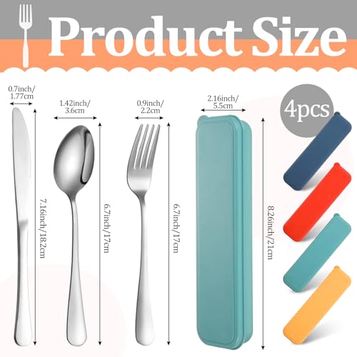 Yinkin 4 Pack Travel Silverware Set with Case for Lunch,Red - color: Red