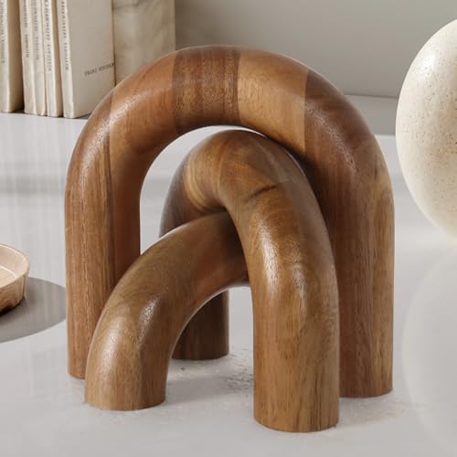 Oakrain 3 Pcs Wood Shelf Decor Aesthetic, Modern Aesthetic Home Decor Accent, Decorative Object for Coffee Table, Book Shelf, Minimalist Table Decor for Console, Living Room, Entryway, Brown - color: Brown