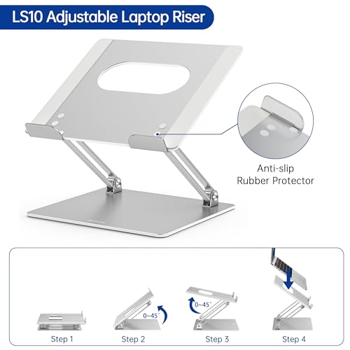 BESIGN LS10 Laptop Stand for Desk, Ergonomic Adjustable Notebook Tablet Stand, Foldable Laptop Riser, Portable Desktop Book Stands, Computer Holder Compatible with 10-14" Laptops, Silver - color: B-Classic Silver