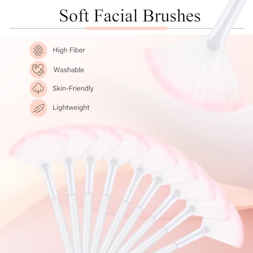 Maitys 9 Pieces Facial Fan Mask Brushes, White Pink - color: White Pink