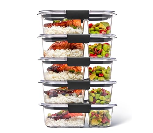 Rubbermaid Brilliance Meal Prep Containers, 2-Compartment Food Storage Containers, 2.85 Cup, 5-Pack, BPA-Free, Clear/Grey - size: 2.85 cup (10-Piece)