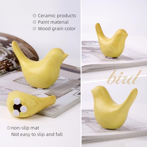 2 Pcs Ceramic Small Bird Figurines Modern Animal Statues for Home 、Room Decor and Bedroom Decor and Bookshelf Display (Light Wood Grain) - color: Light Wood Grain