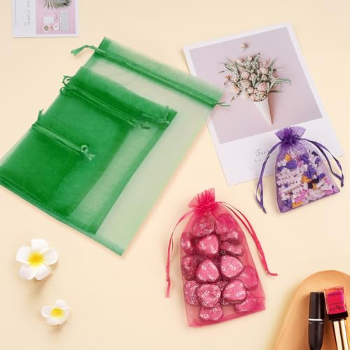 50PCS Green Organza Bags 3x4, Small Mesh Bags Drawstring Small Baggies Pouches for Jewelry Candy Treats Birthday Party Favors Wedding Baby Shower Halloween Gifts - color: Christmas Green