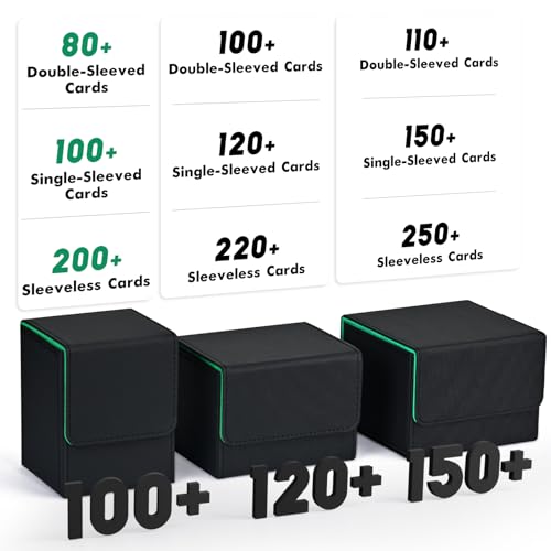 ZLCA Card Deck Box for MTG, Yugioh Deck Case Holds 100+ Single Sleeved Cards, PU Leather Magnetic Storage Box Fits for CCG TCG Sport Card (Black& Dark Green) - color: A1-Black& Dark Green, size: B-Vertical
