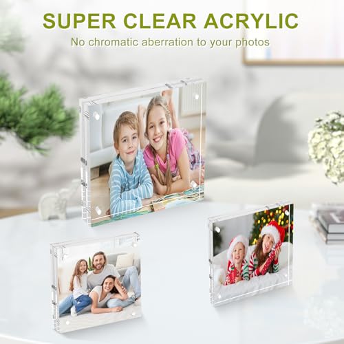 4x4 Acrylic Picture Frame 10 Pack, Clear Picture Frames Double Sided Magnetic Acrylic Frames Freestanding Photo Block Frame Desktop Display Floating Frameless Frame Stand - size: 4"x4"