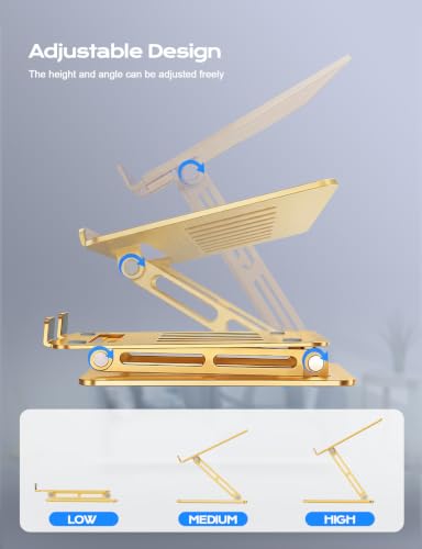 LOXP Aluminum Laptop Stand, Adjustable Laptop Stand for Desk Portable -Gold - color: Gold