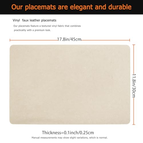 Beige Plastic Placemats Set of 8, Faux Leather Waterproof Table Mats - color: Beige