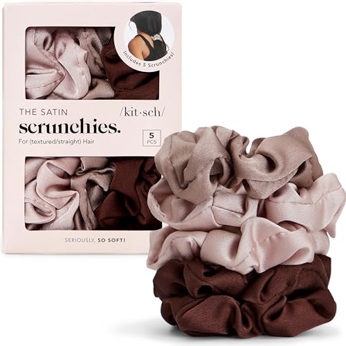 Kitsch Satin Scrunchies for Women - Hair Ties No Damage - Cameo, 5pcs - color: Cameo