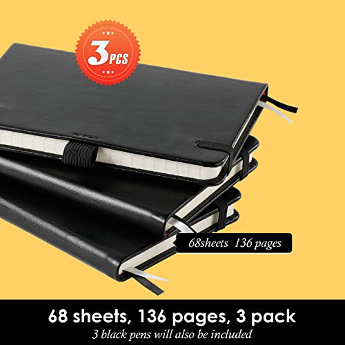 Small Notebook Pocket Journal, A6 3.7" x 5.7", 3 Pack, Black Leather Cover - color: 3 Black, size: A6