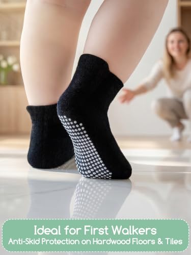 Aroveea Toddler Socks Non Slip Grip Baby Girls Kids Ankle Cute 12 Pack - color: Black, size: 1-3T