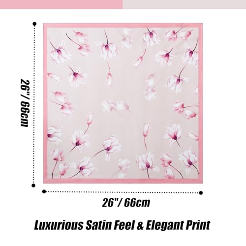 Seawhisper Premium Printed Satin Silk-Like Neck Scarf for Women Square 26" - color: Pink