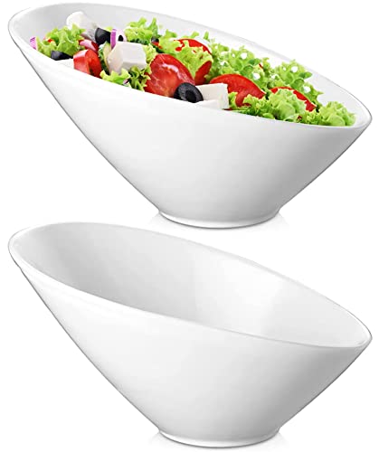 Yesland 24oz White Ceramic Serving Bowls Set of 2, 9.5" Angled Salad Pasta Bowls, Dishwasher Microwave Safe for Soup, Ramen, Cereal, Rice, Noodle, Kitchen & Restaurant Use