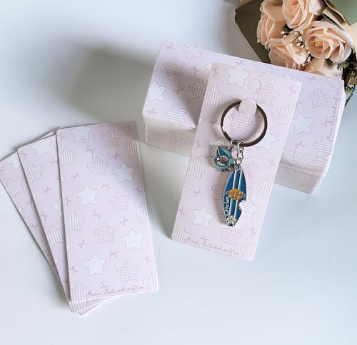 100 Set Keychain Display Cards with Bags,Jewelry Packaging Blank Hanging Cards for Selling - color: Pink