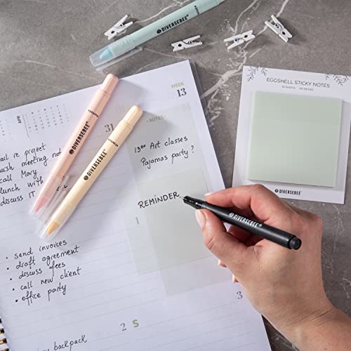 DiverseBee 50 Sheets Pastel Transparent Sticky Notes, 3x3” Clear Sticky Tabs, Translucent Page Flags Book Markers Stickers, Planner Accessories, Bible Journaling Study Office Supplies (Eggshell) - color: Eggshell