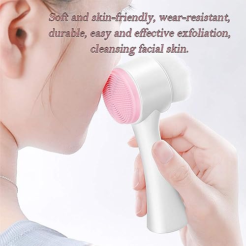 AKOAK 1 Pack Facial Cleansing Brush, 2-in-1 Two-Head Manual Cleansing Brush, Silicone Facial Scrubbing Brush for Deep Pores, Exfoliation, Blackhead Removal and Cosmetic Massage