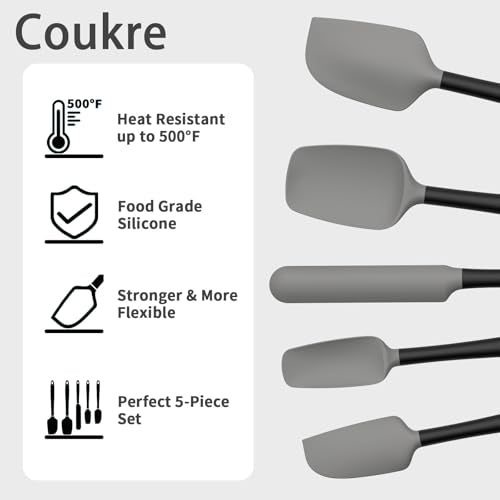 Coukre Silicone Spatula Set of 5,High Temperature Resistant, Food Grade Silicone, Dishwasher Safe, for Baking, Cooking (Gray Black) - color: Gray Black