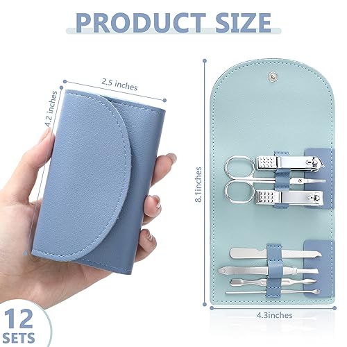 12 Set Mini Manicure Bulk, 7 in 1 Nail Clipper, Dark Blue - color: Dark Blue