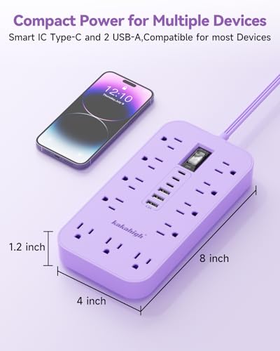 Purple Extension Cord with Multiple Outlets- 10 FT - color: Purple, size: 10FT