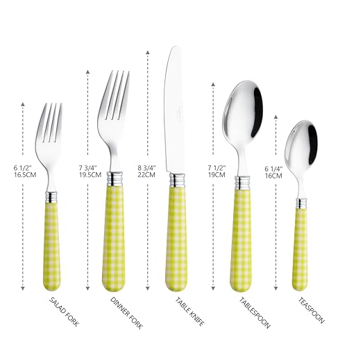 ANNOVA Silverware Set 20 Pieces Cutlery Stainless Steel Colorful Fun Handle Flatware Service for 4 - Dinner Knife, Dinner Fork, Salad fork, Dinner Spoon, Dessert Spoon (Checker Light Green, 20 Pieces) - color: Checker Light Green