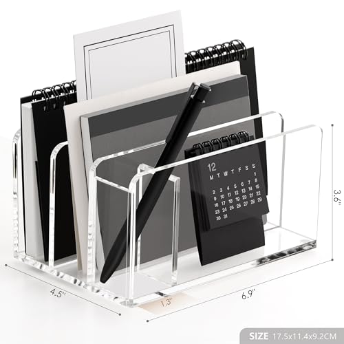 SANRUI Acrylic Mail Sorter Desk Organizer with Pen Holder, 3 Compartments - size: 3 Compartments with Pen Holder