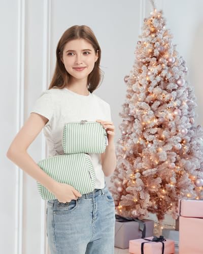 Narwey Makeup Bag Travel Toiletry Bag, Cosmetic Bag for Women Girls - color: A-Mint Green Stripe, style: Large