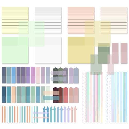 1920 Sheets Transparent Sticky Notes, Clear Tabs Long Highlighter Strips Page Markers for Books, Writable Annotation Index Flags Tapes for School Office Supplies (Multicolor Lined Set) - color: Multicolor Lined Set
