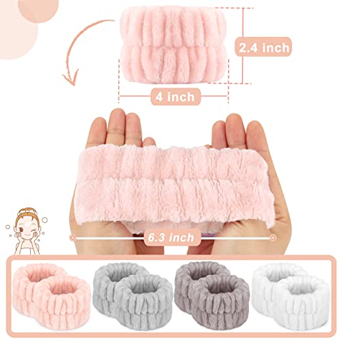 Crosize 8 Pcs Microfiber Spa Wrist Bands for Women's Washing Face, Absorbent Face Washing Wristbands, Yoga Practitioners, Fast Drying, Set of 4 Colors - color: Grey, Pink, White, Brown