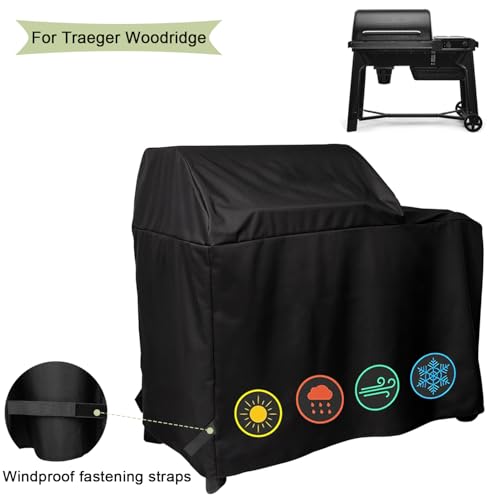 Grill Cover for Traeger Woodridge Grills, Heavy Duty and Waterproof Wood Pellet Smoker Cover for Traeger BAC761 Full-Length Woodridge TFB86MLH Grill Accessories - size: 50" L x 27" W x 46" H