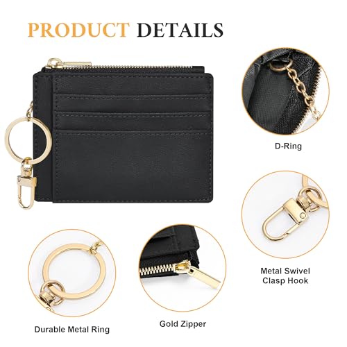 Sodsay Card Case Slim Front Pocket Wallet for Women Credit Card Holder with Keychain | Slim, Credit Card Holder, Front Pocket, with Keychain - color: Smooth Black