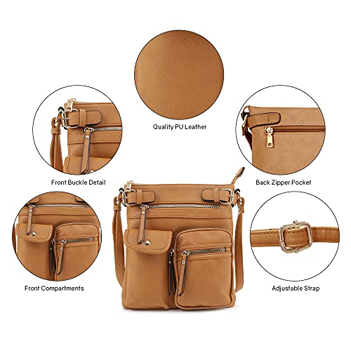 SG SUGU Katie Lightweight Medium Crossbody Bag Shoulder Bag with Multi Pocket for Women - color: Cognac