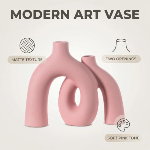 CEMABT Modern Nordic Boho Vase Set - Elegant Pink Matte Ceramic Home Decor for Living Room, Bookshelf, Mantel, Entryway Table & Console Décor | Shelf Decorations Easter Gift - color: Pink-1
