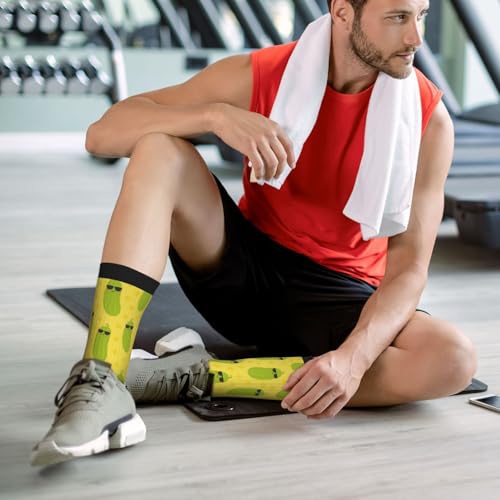 Crew Athletic Socks Funny Crazy Casual Sports Novelty Dress Socks for Women Men Running Hiking - color: Cute Yellow Green Pickle