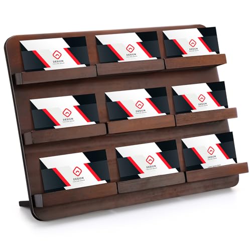 Leinuosen 3 Tier Wood Multiple Business Card Holder Desktop 9 Slot Business Card Holder for Desk Gift Postcard Display Rack Pamphlet Display Stand for Office Meeting Home (9.45 x 12.99 Inch) - size: 9.45 x 13 Inch, style: 9 Slot
