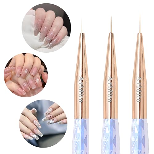 3pcs Pink-Silvery Nail Art Liner Brushes Set - color: Pink-silver