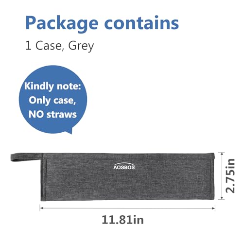Aosbos Reusable Straws Carrying Case, Portable Small Pouch for Metal, Paper, Plastic, Silicone Disposable Straws, Stainless Steel Chopstick - Grey - color: Gray