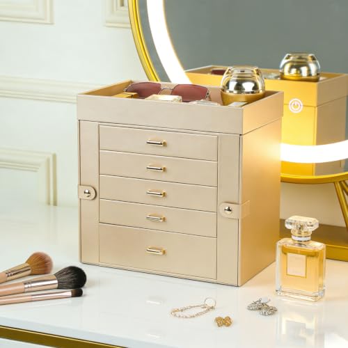 BOOVO Large Jewelry Boxes For Women (Gold, 6 Layer) - color: Gold, size: 6 Layer