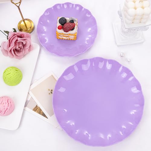 LIYH 24Pcs Purple Plastic Plates Reusable For Party Dinner Events&Birthdays - color: Purple, size: 24(12 Guests)