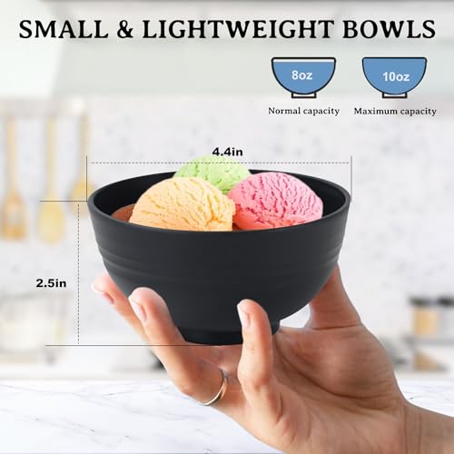 10oz Dessert Bowls Set of 8, Small Plastic Bowl Reusable (Black) - color: Black, size: 10 oz