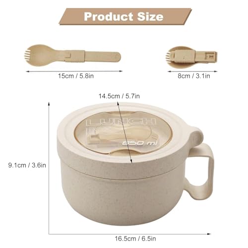 Rarapop 28.7oz Microwave Soup Bowl Containers with Lids, Wheat Straw Ramen Noodles Cup Mug for Instant Noodles,Oatmeal, Gumbo, Salad,Crunch,Cereal & More - Easy-Grip Design, Beige - color: Beige