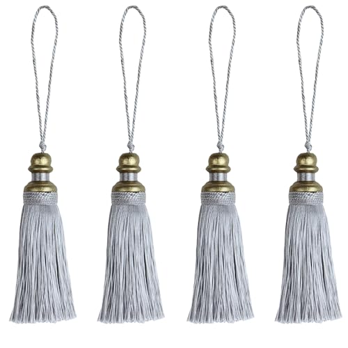 4 Pack Tassel Key Tassel with Loops for Home Decoration - color: Silver, size: 4 Pack
