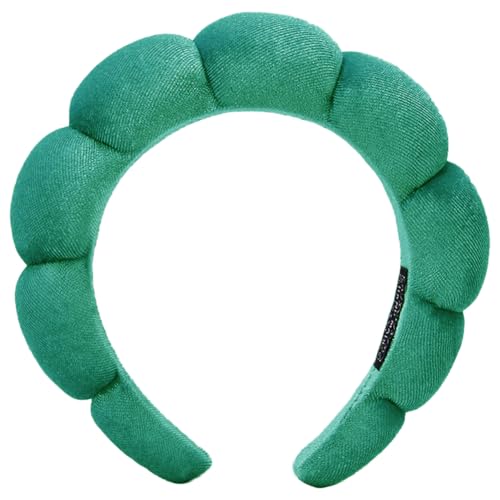 AOENJIE Spa Headbands for Washing Face or Makeup, Sponge Bubble Skincare Headbands, Puffy Terry Cloth Hairband for Women, Skin Care Makeup Headwear Hair Accessories for Girls - color: Dark green